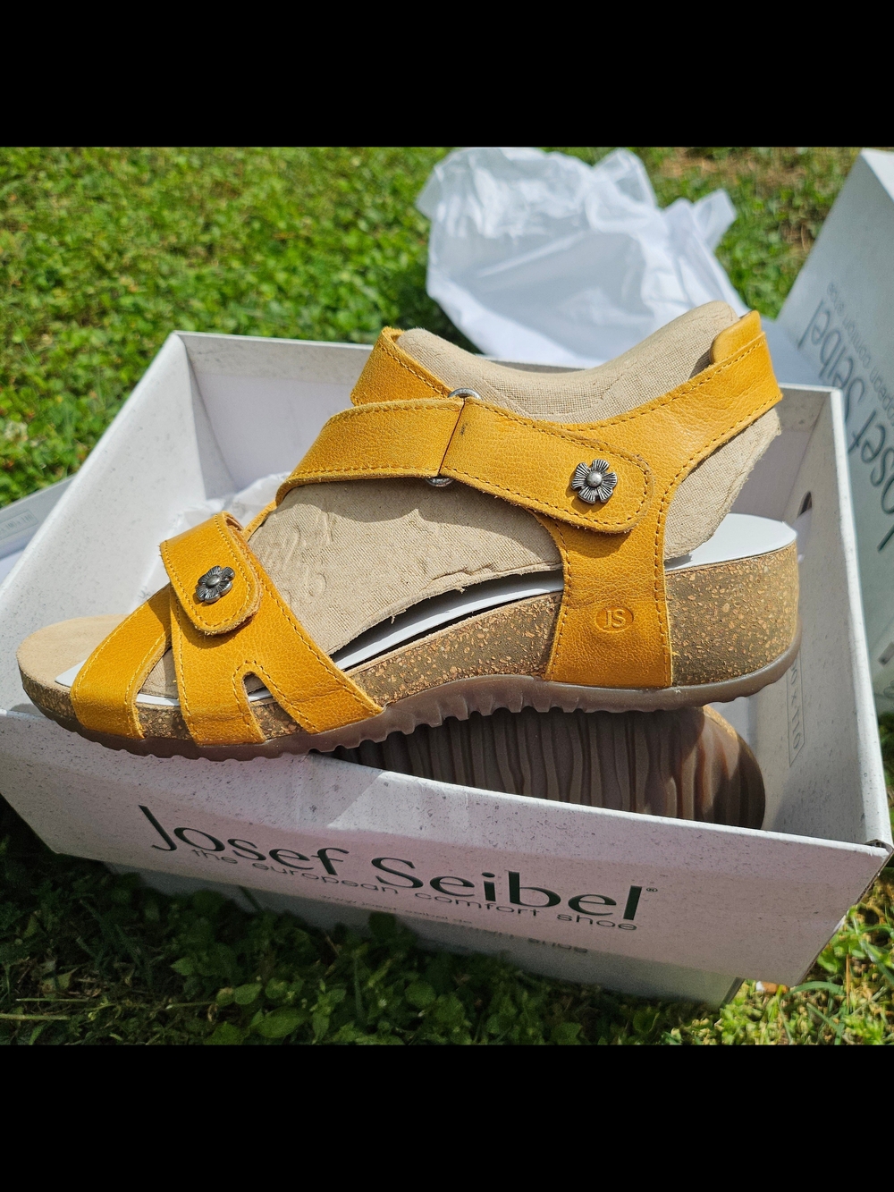 Josef Seibel Women's Yellow Leather Wedge Sandals